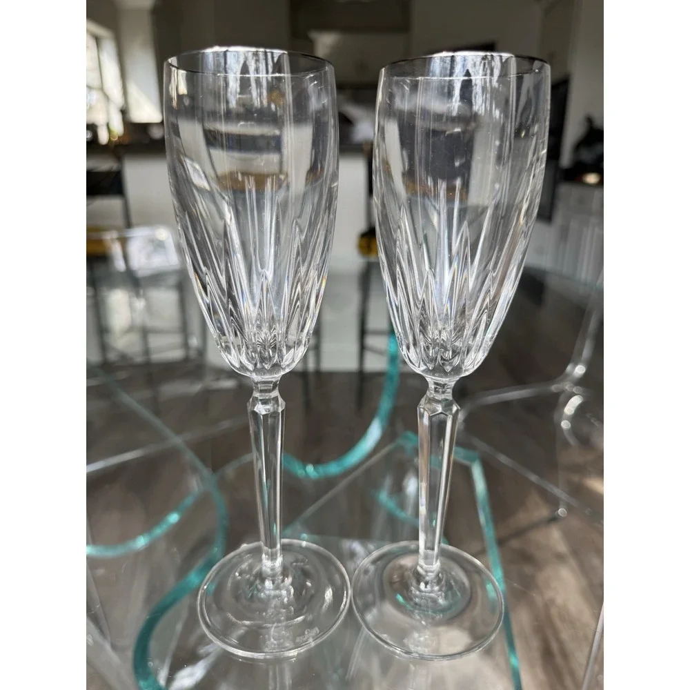 Pair Of Waterford Crystal Wynnewood Platinum Champagne‎ Flutes Discontinued